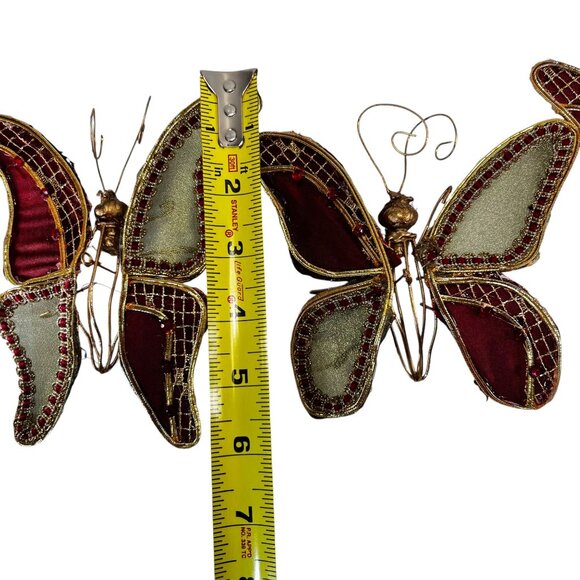 Vintage Handcrafted Fabric & Wire Decorative Butterflies Set of Three Hanging - Picture 8 of 10